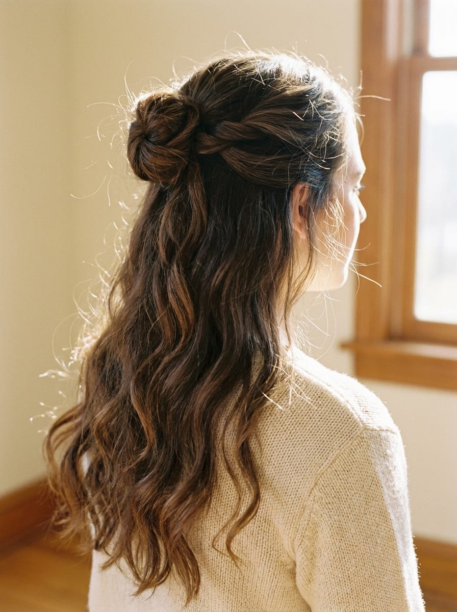 Half-up Bun für lange Haare - Dutt Frisur für lange Haare
